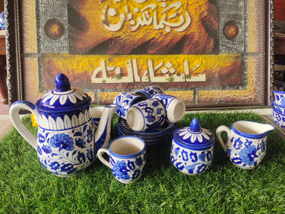 Ceramic Handmade Blue Pottery Tea Set  | Quantity 15 pcs