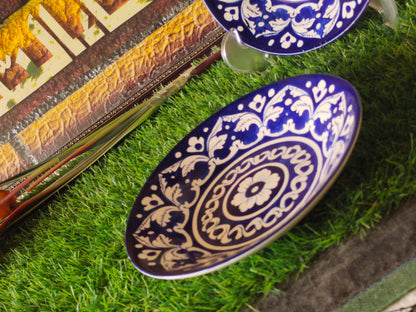 Ceramic Handmade Blue Deep Plate | Size 8 inch | Ghauri Design