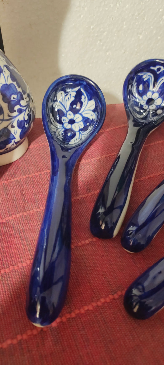 Ceramic Handmade Serving Spoon Blue Pottery | (Large Size)