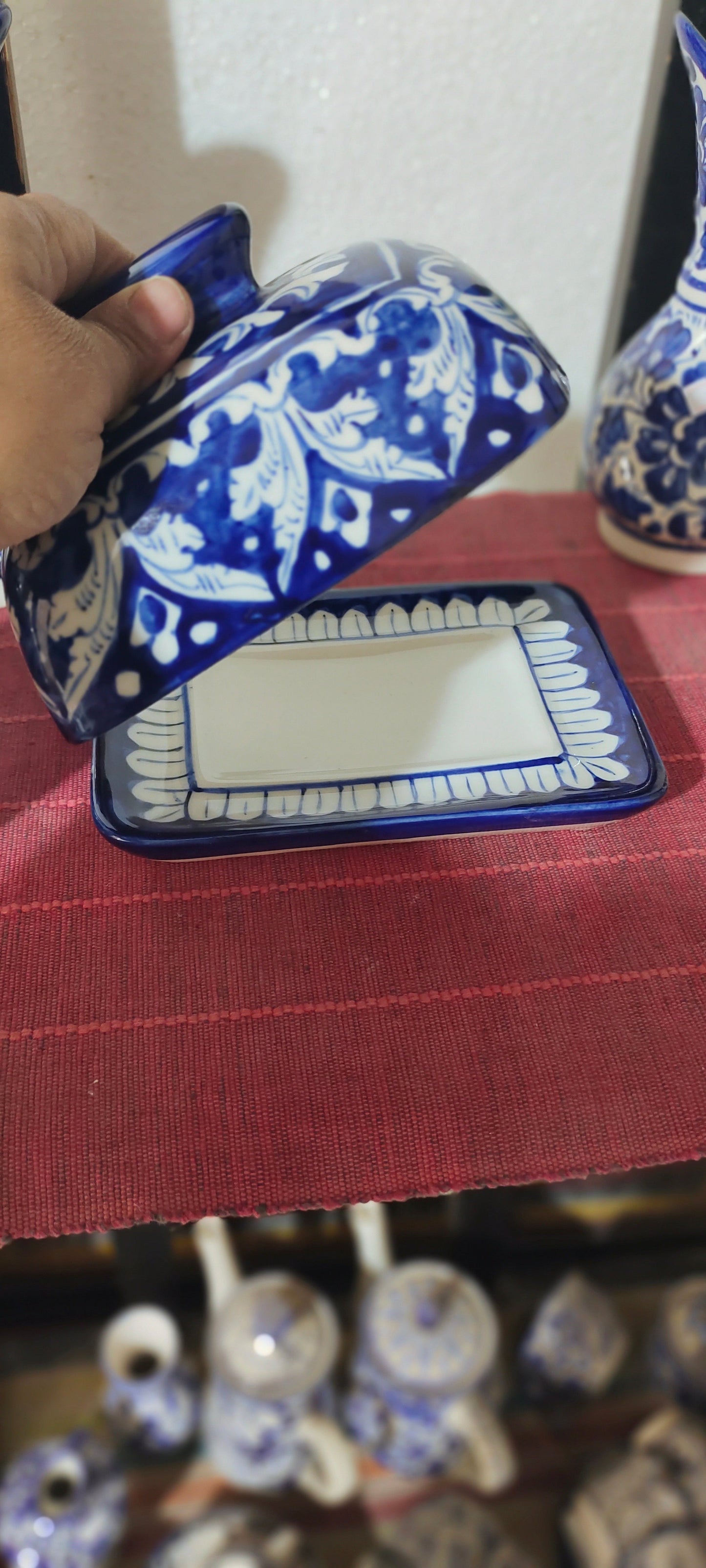 Ceramic Handmade Butter Dish Blue Pottery |