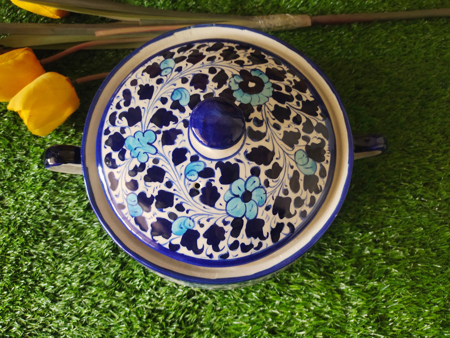 Ceramic Handmade Salan Donga | Serving Bowl Lid cover and Handle | Multani Design | Size Large 9 inch