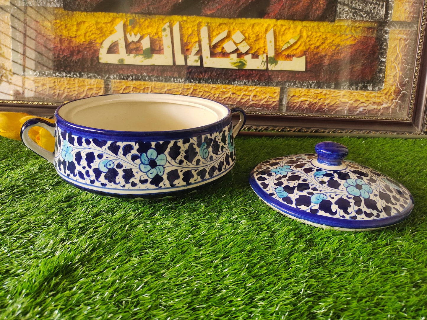 Ceramic Handmade Salan Donga | Serving Bowl Lid cover and Handle | Multani Design | Size Large 9 inch