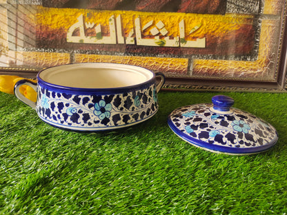 Ceramic Handmade Salan Donga | Serving Bowl Lid cover and Handle | Multani Design | Size Large 9 inch