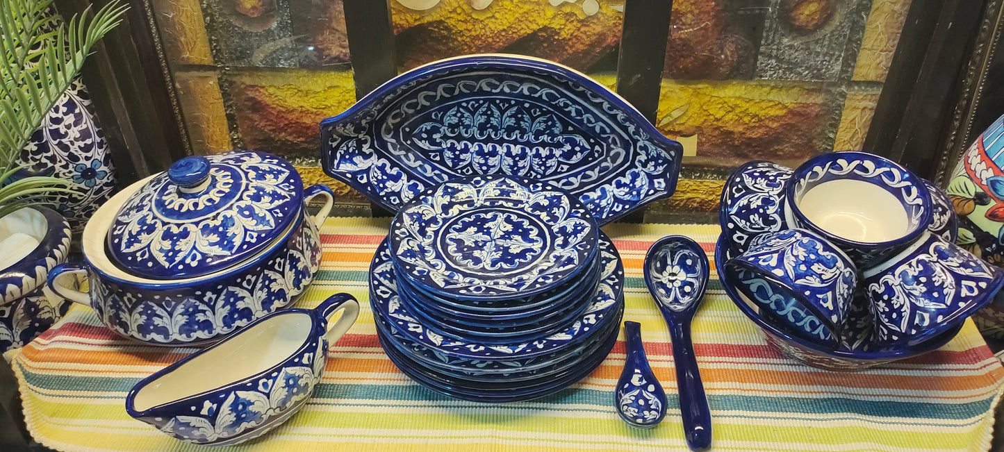 Ceramic Handmade Blue Pottery Dinner Set | 6 Men Set