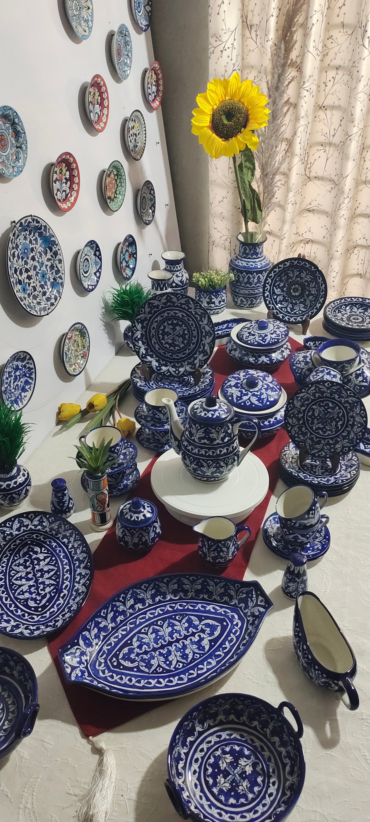 Customized Handmade Ghauri Blue Dinner Set | 6 Men Set | 53 Pcs | Tableware | Free Delivery