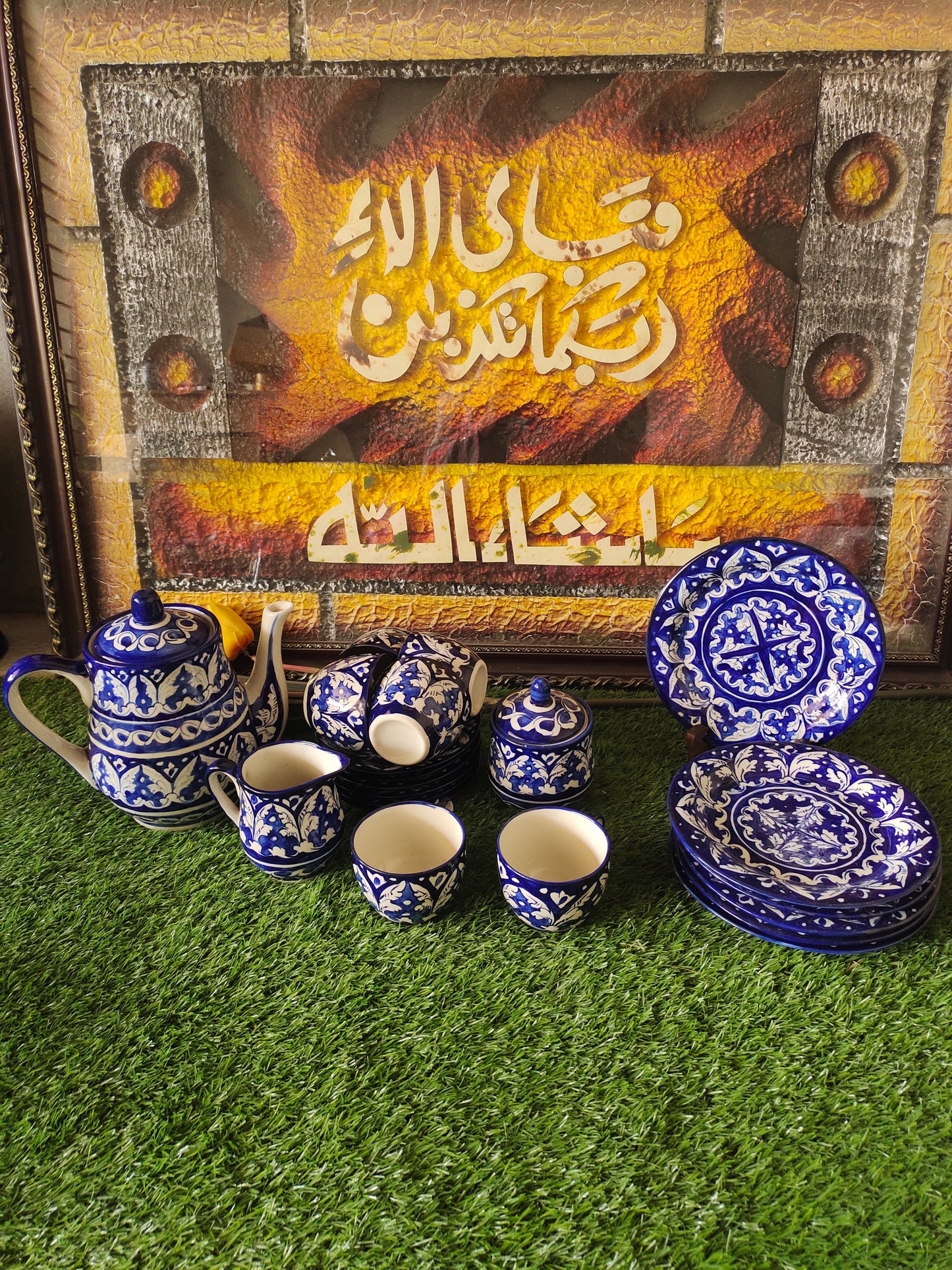 Ceramic Handmade Tea Set with Snacks plate set (Total Pcs 21)