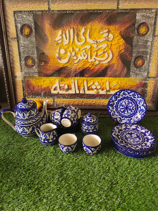 Ceramic Handmade Tea Set with Snacks plate set (Total Pcs 21)