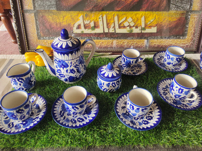 Ceramic Handmade Blue Pottery Tea Set  | Quantity 15 pcs