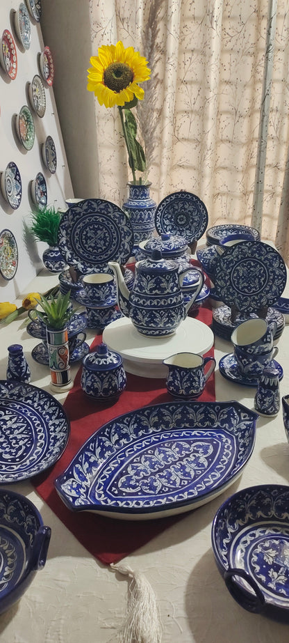 Customized Handmade Ghauri Blue Dinner Set | 6 Men Set | 53 Pcs | Tableware | Free Delivery