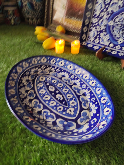 Ceramic Handmade Rice Platter Dish | Khaadi Blue Design | Size 14 inch