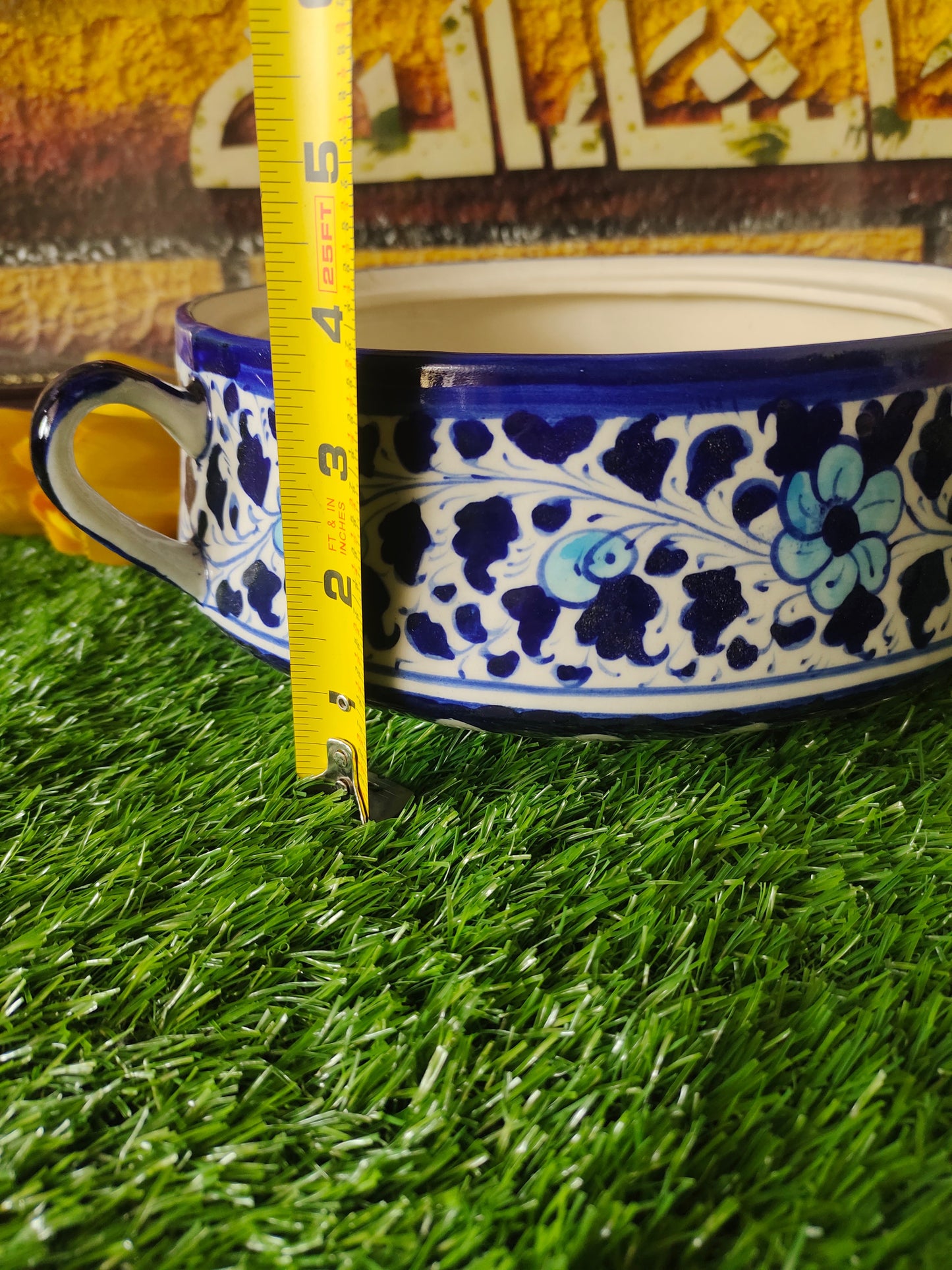 Ceramic Handmade Salan Donga | Serving Bowl Lid cover and Handle | Multani Design | Size Large 9 inch