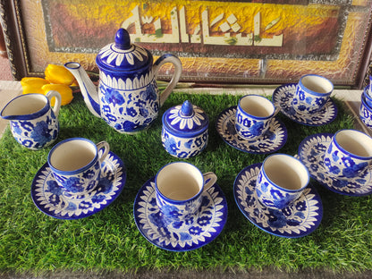 Ceramic Handmade Blue Pottery Tea Set  | Quantity 15 pcs