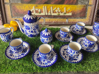 Ceramic Handmade Blue Pottery Tea Set  | Quantity 15 pcs