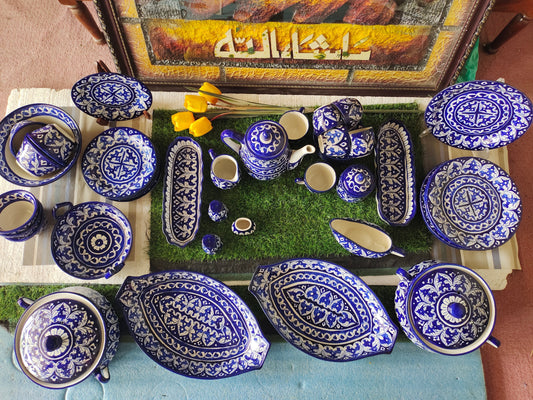 Ceramic Handmade Dinner Set | Blue Gauri Design | Quantity 52 Pcs
