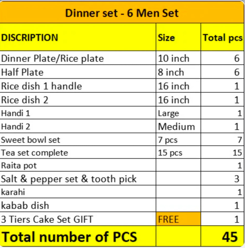 Customized Handmade Ghauri Blue Dinner Set | 6 Men Set | 45 Pcs | Tableware | Free Delivery