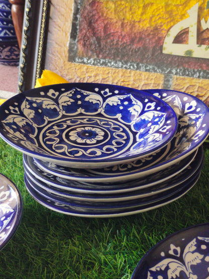 Ceramic Handmade Blue Deep Plate | Size 8 inch | Ghauri Design