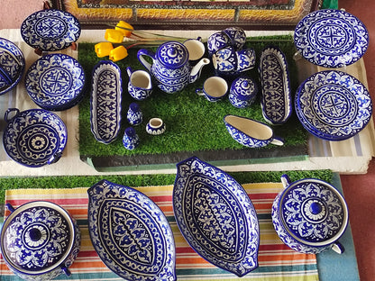 Ceramic Handmade Dinner Set | Blue Gauri Design | Quantity 52 Pcs