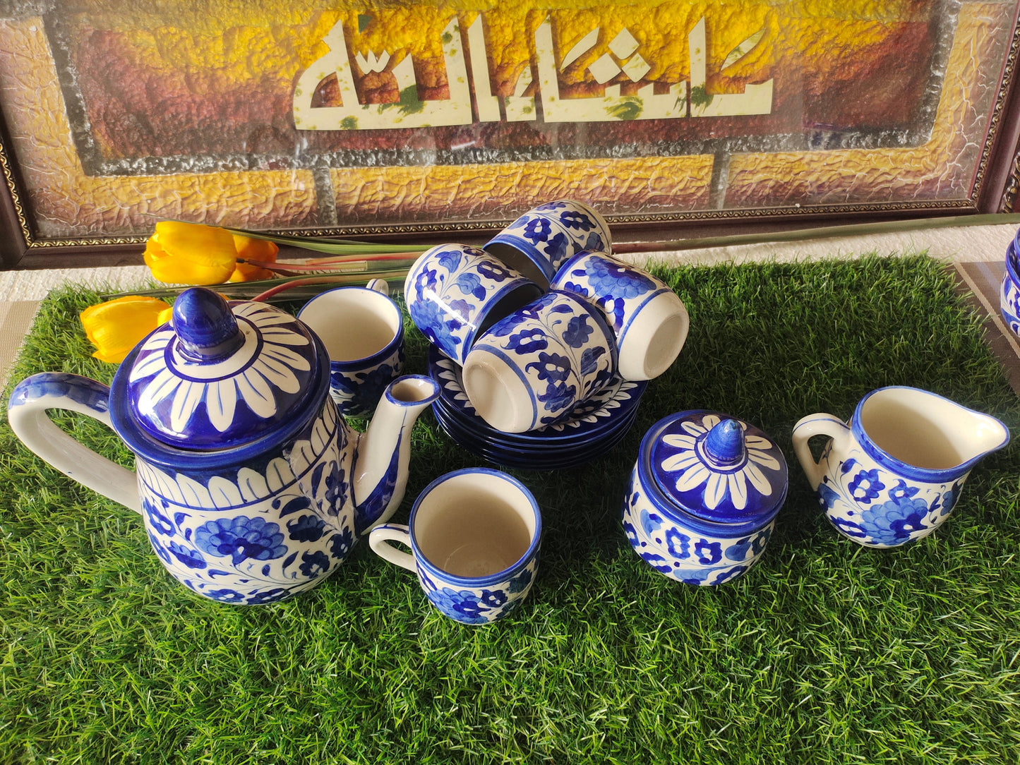Ceramic Handmade Blue Pottery Tea Set  | Quantity 15 pcs
