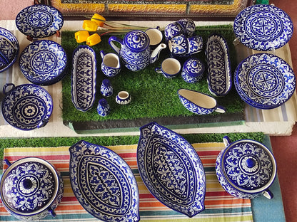 Ceramic Handmade Dinner Set | Blue Gauri Design | Quantity 52 Pcs