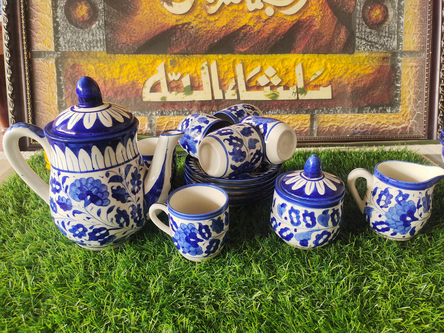 Ceramic Handmade Blue Pottery Tea Set  | Quantity 15 pcs