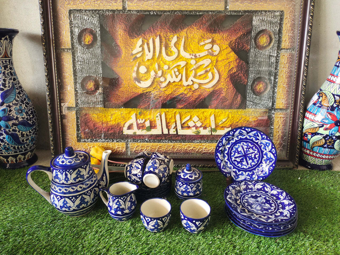 Ceramic Handmade Tea Set with Snacks plate set (Total Pcs 21)