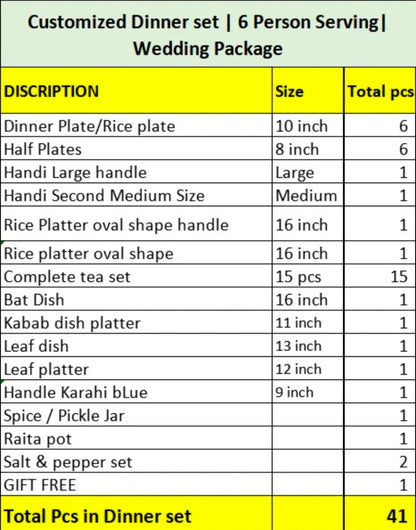 Customized Dinner set | 6 Person Serving| Wedding Package | Serena Design | Free Delivery | Free Gift