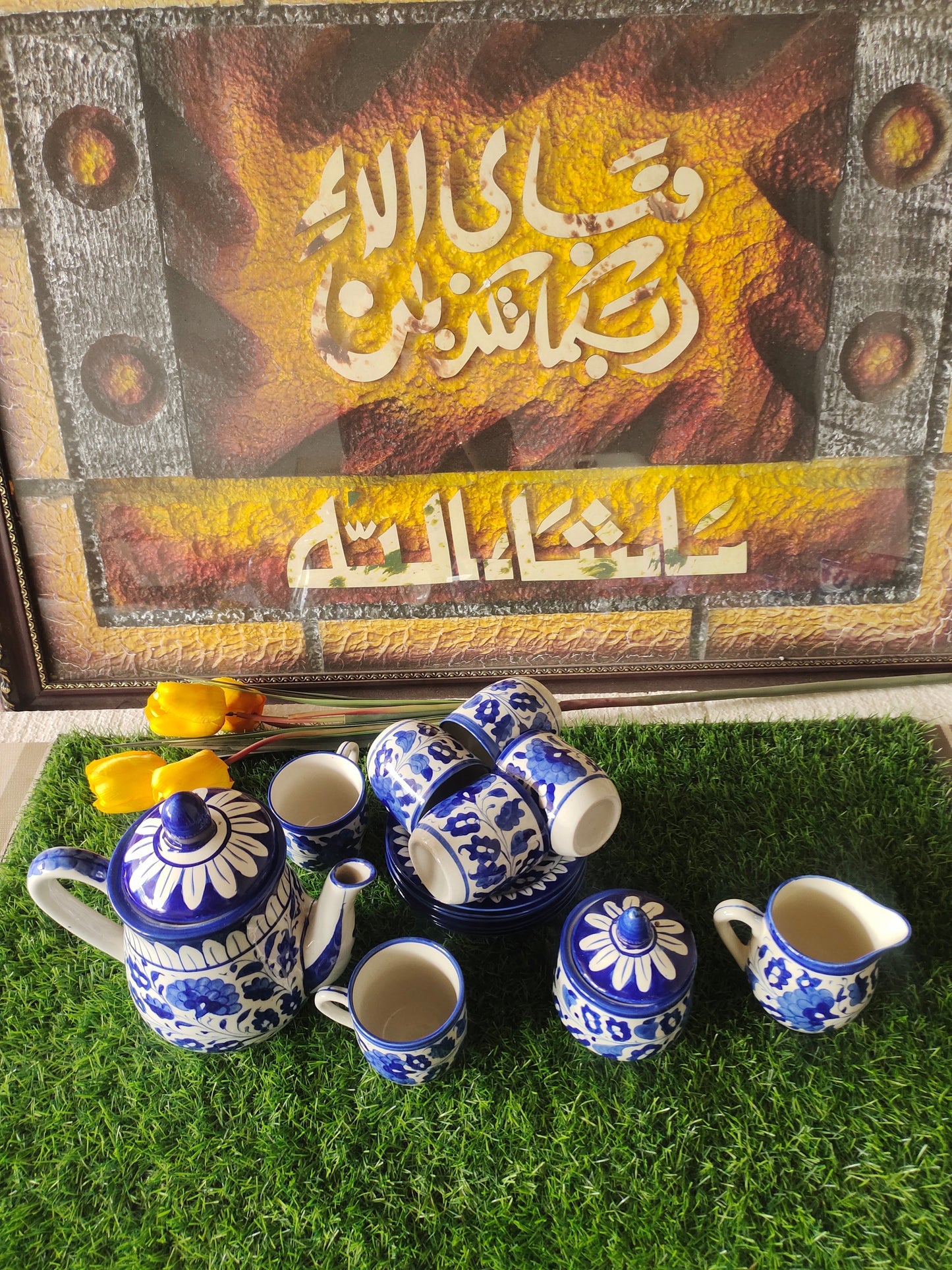 Ceramic Handmade Blue Pottery Tea Set  | Quantity 15 pcs