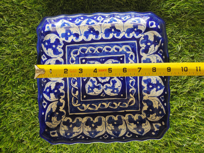 Ceramic Handmade Blue Pottery Square Dish Platter | Size 9 inch