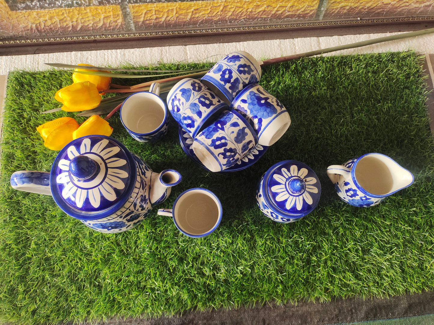 Ceramic Handmade Blue Pottery Tea Set  | Quantity 15 pcs