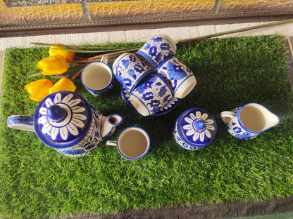 Ceramic Handmade Blue Pottery Tea Set  | Quantity 15 pcs