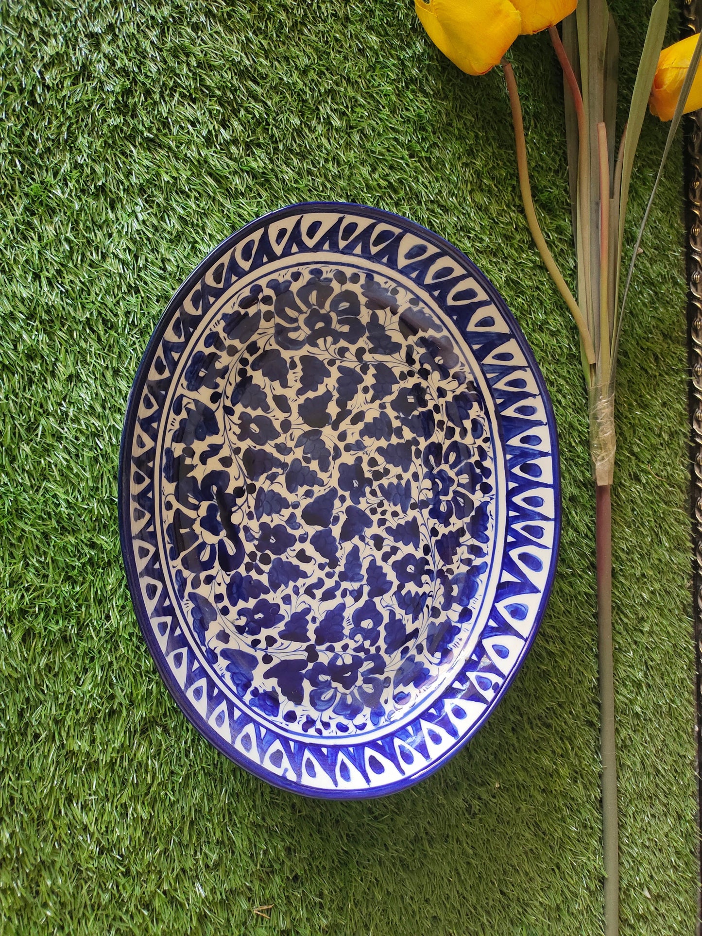 Ceramic Handmade Oval Rice Deep Platter | Size 13 inch