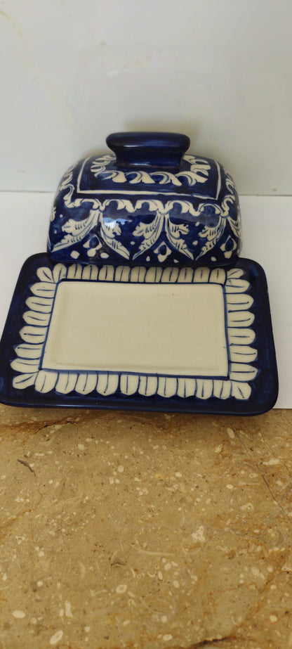 Ceramic Handmade Butter Dish Blue Pottery |