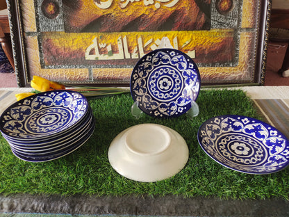 Ceramic Handmade Blue Deep Plate | Size 8 inch | Ghauri Design