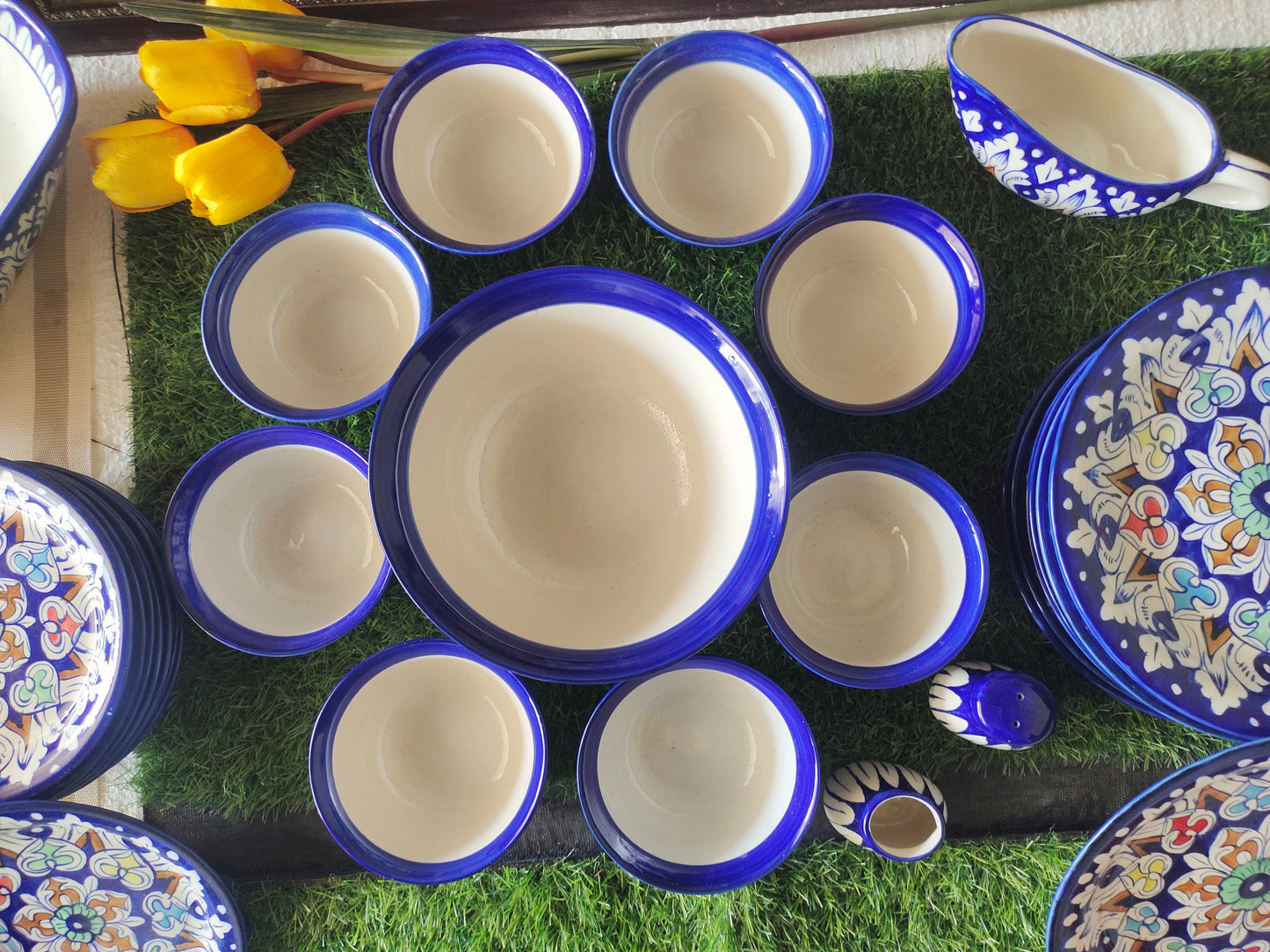Handmade MULTI - 34 Pcs Dinner Set - Ceramic Porcelain Pakistan | Dinner Set for 8 Men Set | Dinnerware set | Dinner Service | Dinner Table | Dinnerware