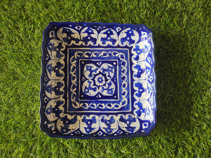 Ceramic Handmade Blue Pottery Square Dish Platter | Size 9 inch