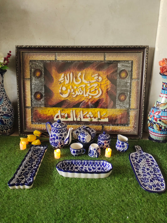 Ceramic Handmade Blue Pottery Beautiful Serena Design Customized Nashta Set | Breakfast Tea Set