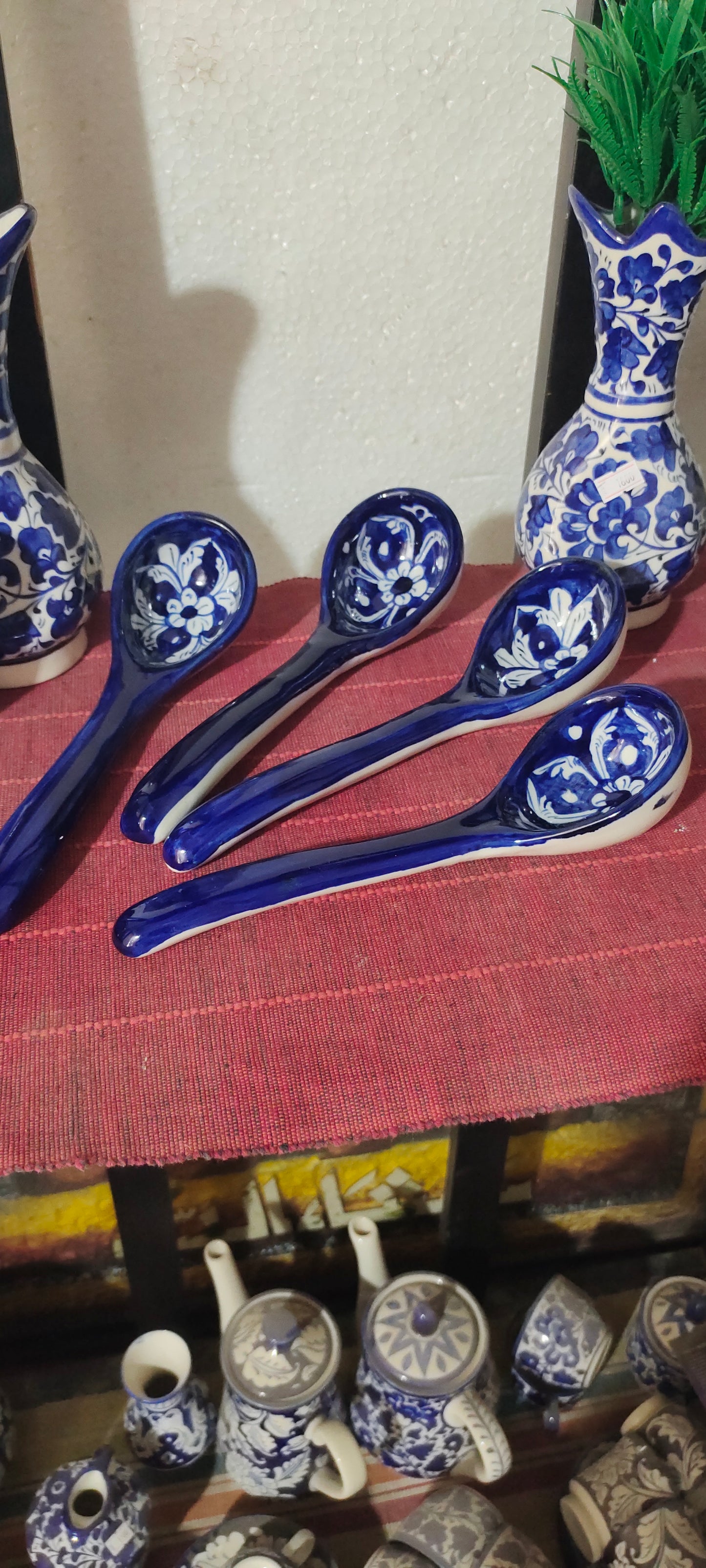 Ceramic Handmade Serving Spoon Blue Pottery | (Large Size)