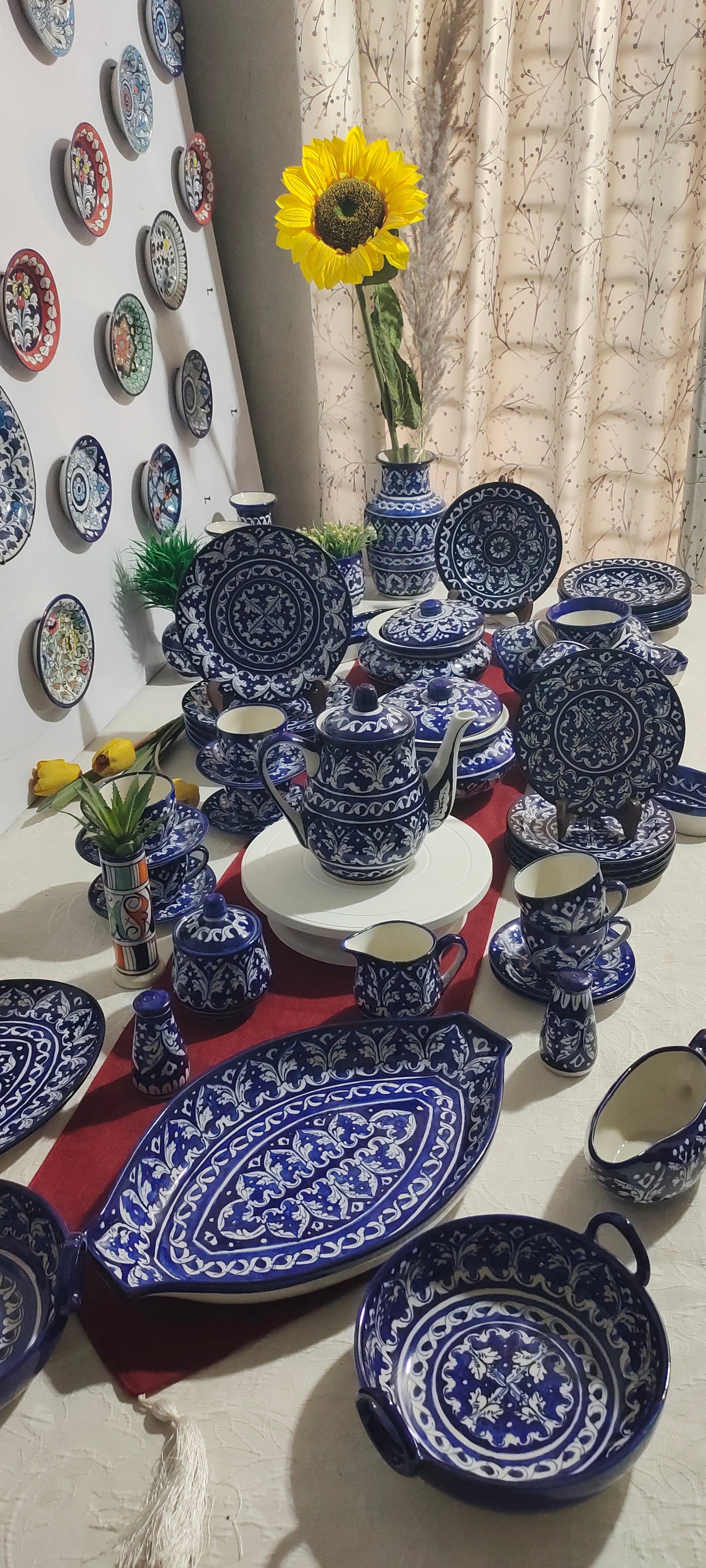 Customized Handmade Ghauri Blue Dinner Set | 6 Men Set | 53 Pcs | Tableware | Free Delivery