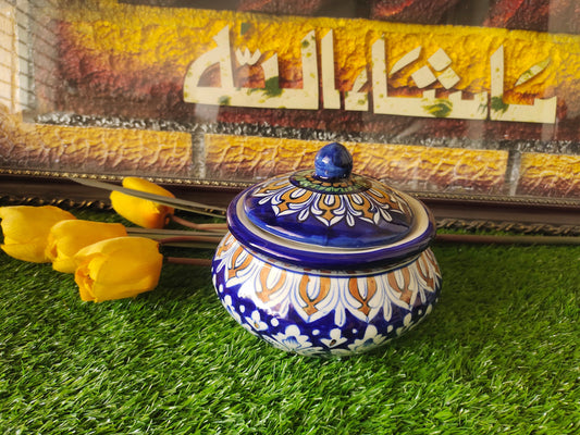 Ceramic Handmade Handi Design TRD Multi with Lid cover | Size 6 inch