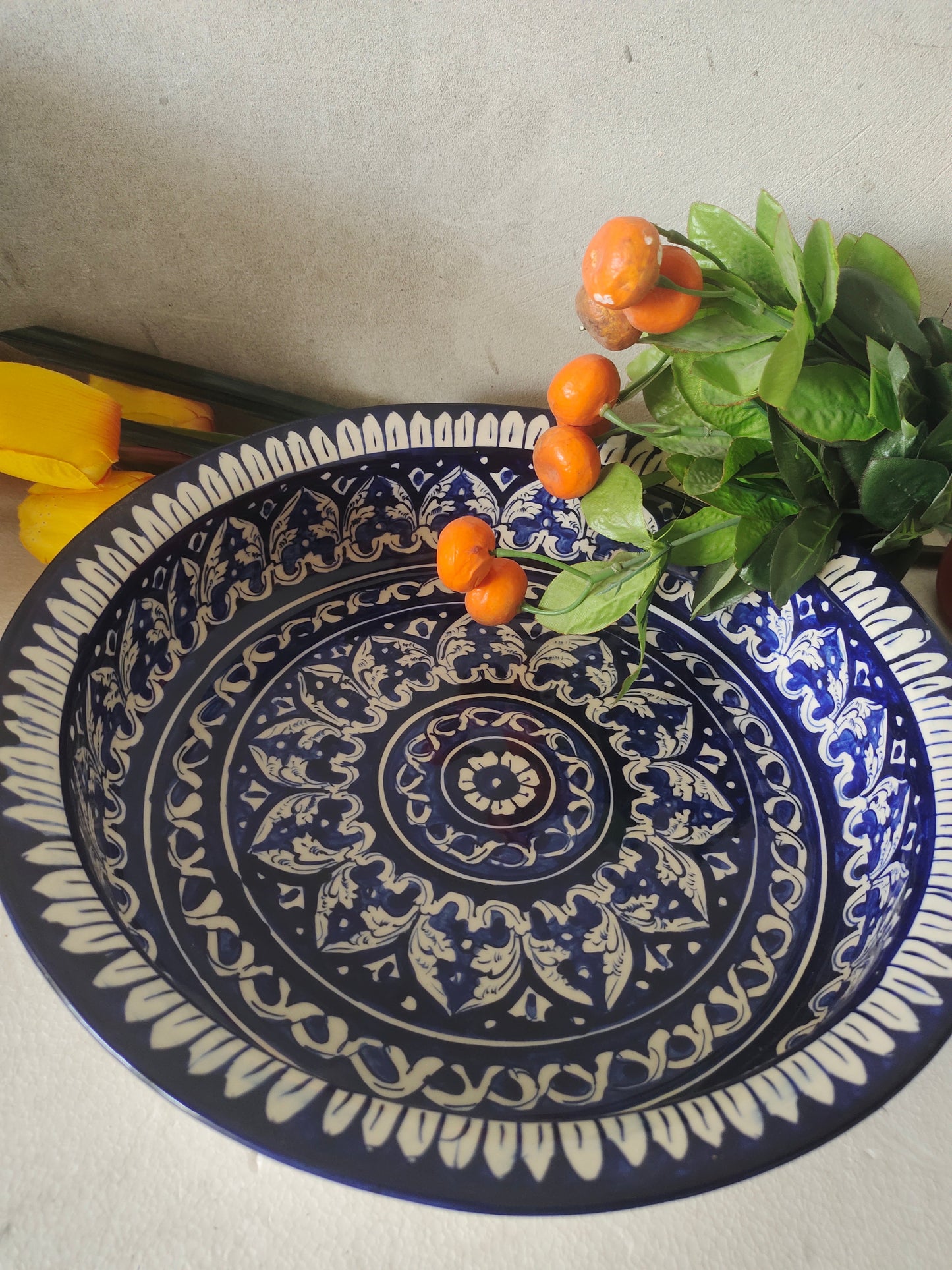 Ceramic Handmade Gauri Fruit Bowl | Large Size 15 inch | Deep 3 inch