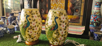 Handmade Camel Skin Lamp Peacock Pair | Size 16 inch