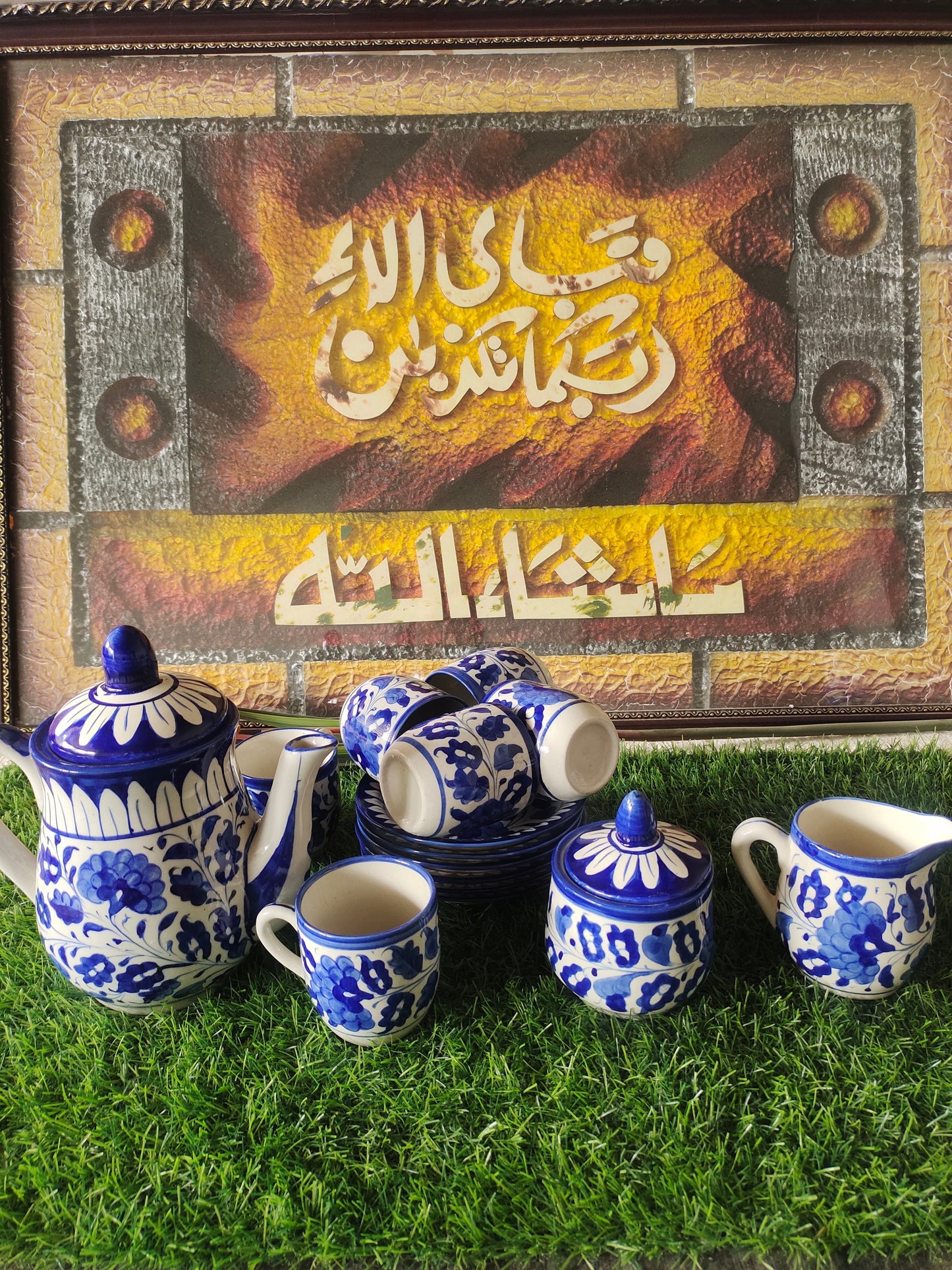 Ceramic Handmade Blue Pottery Tea Set  | Quantity 15 pcs