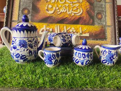 Ceramic Handmade Blue Pottery Tea Set  | Quantity 15 pcs