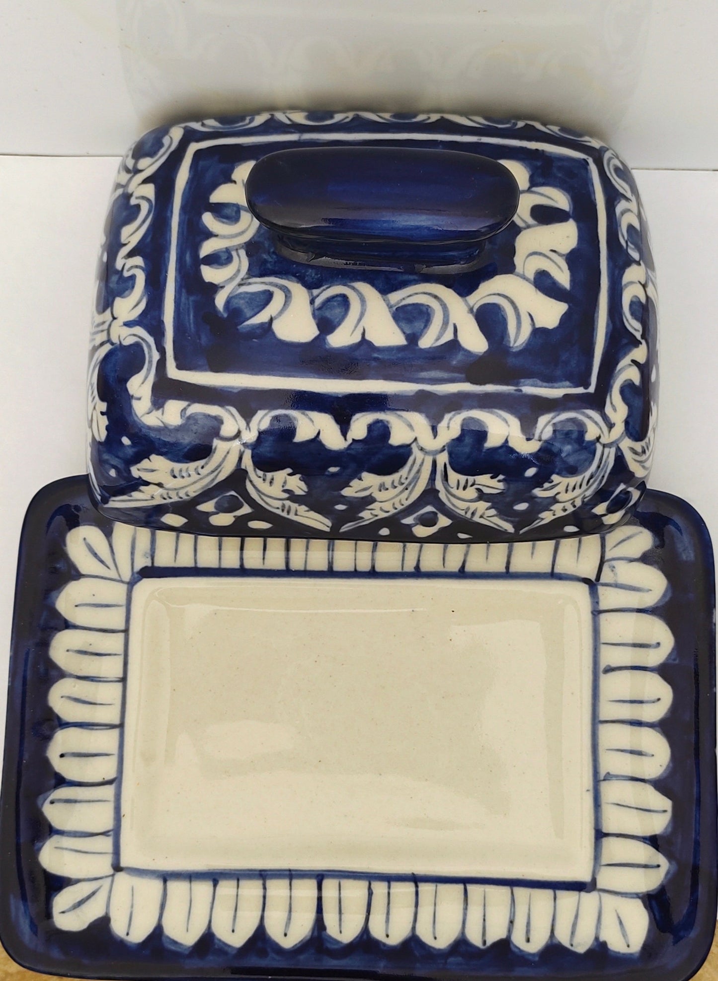 Ceramic Handmade Butter Dish Blue Pottery |