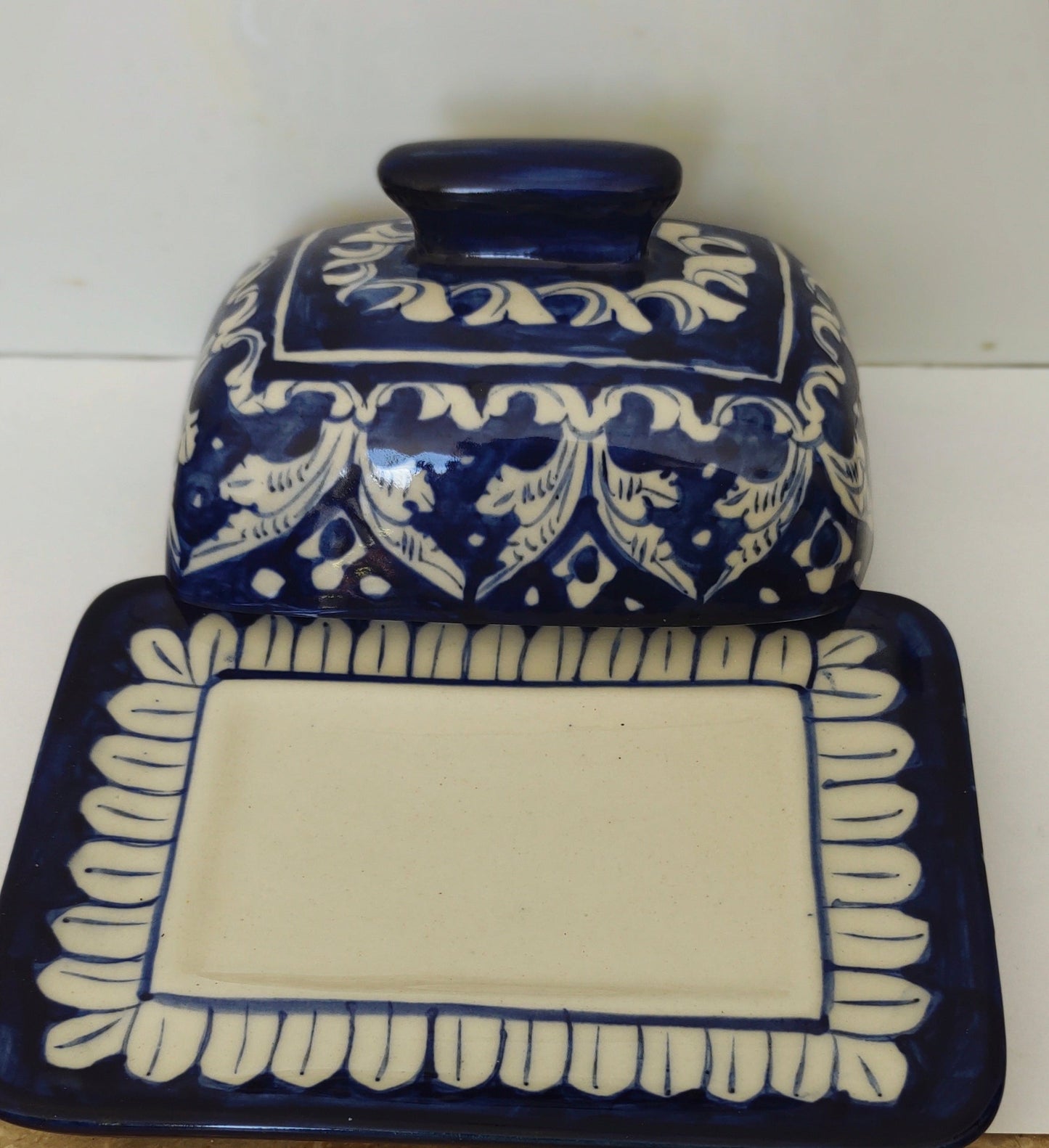 Ceramic Handmade Butter Dish Blue Pottery |
