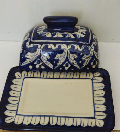 Ceramic Handmade Butter Dish Blue Pottery |