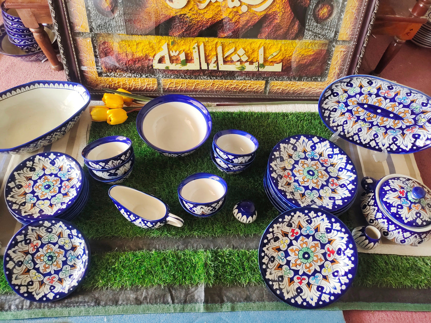 Handmade MULTI - 34 Pcs Dinner Set - Ceramic Porcelain Pakistan | Dinner Set for 8 Men Set | Dinnerware set | Dinner Service | Dinner Table | Dinnerware