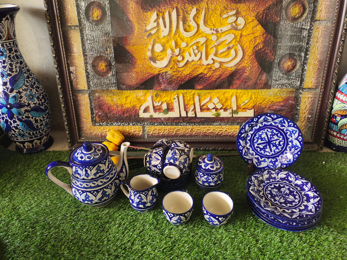 Ceramic Handmade Tea Set with Snacks plate set (Total Pcs 21)