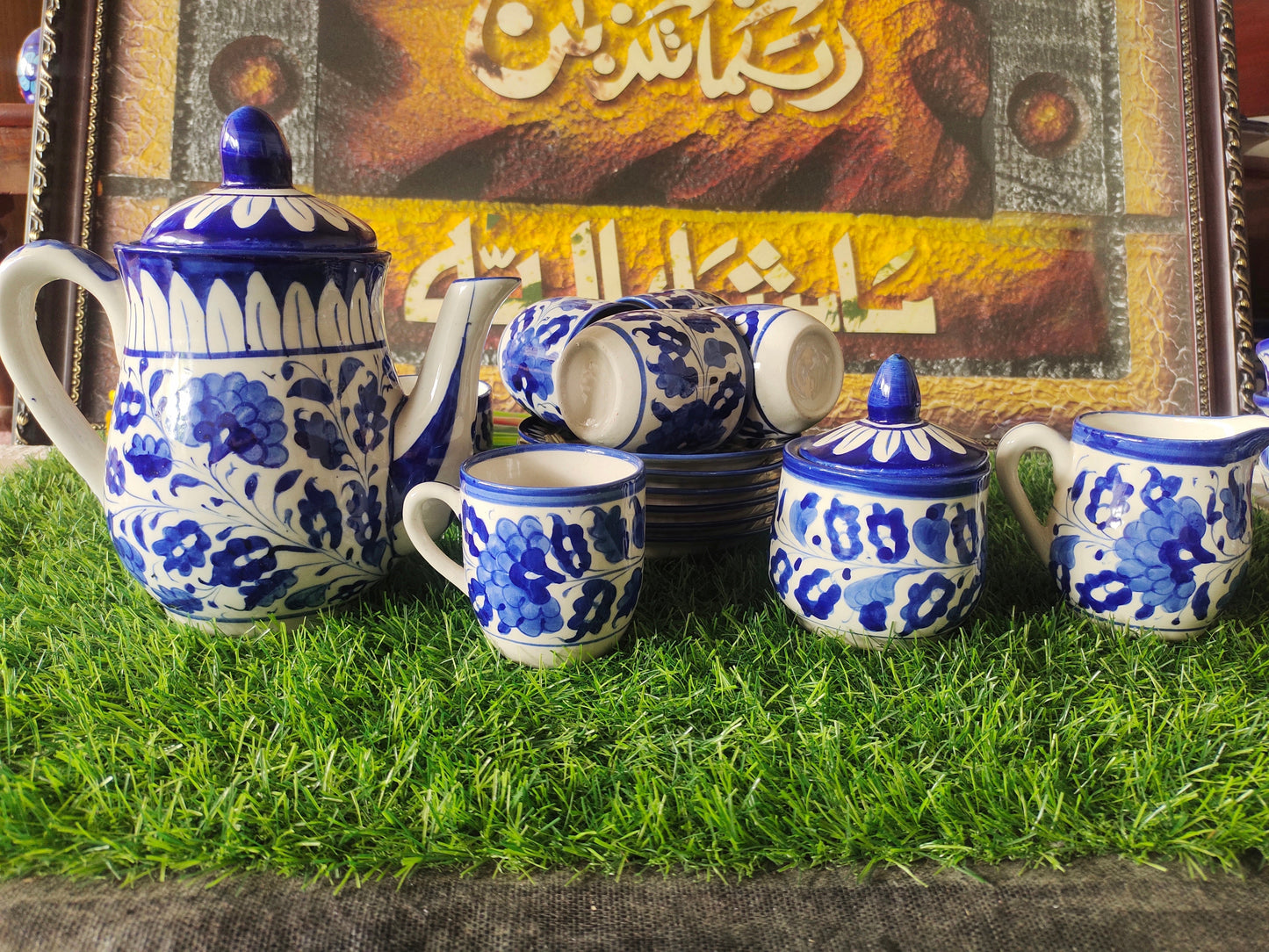 Ceramic Handmade Blue Pottery Tea Set  | Quantity 15 pcs